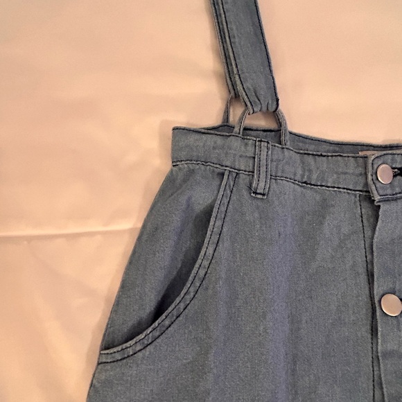 BaeVely 100% Cotton Denim Suspender Skirt with Full Button Front Detail - Picture 3 of 9
